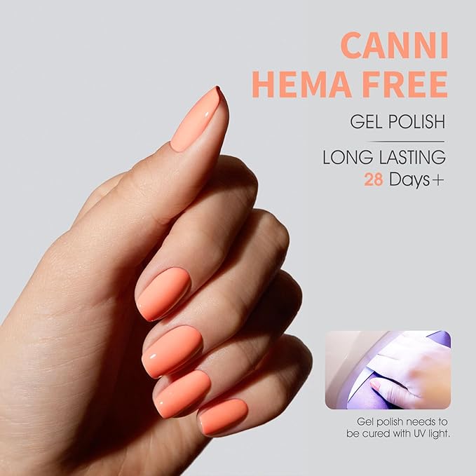 CANNI Pastel Pink Gel Nail Polish, 1 Pcs Peach Pink Gel Polish Color Soak Off U V Nail Manicure Salon DIY at Home