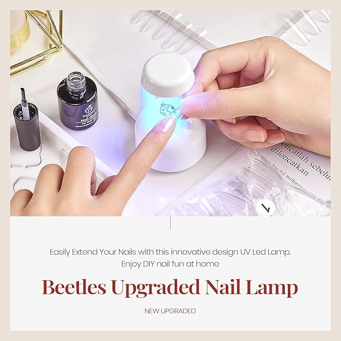 beetles Gel Polish 9 in 1 Nail Glue and Mini Uv Light Set for Easy and Fast Extension System Nail Gel Glue for False Nails Tips, Rhinestone, Base Gel, Blooming Gel