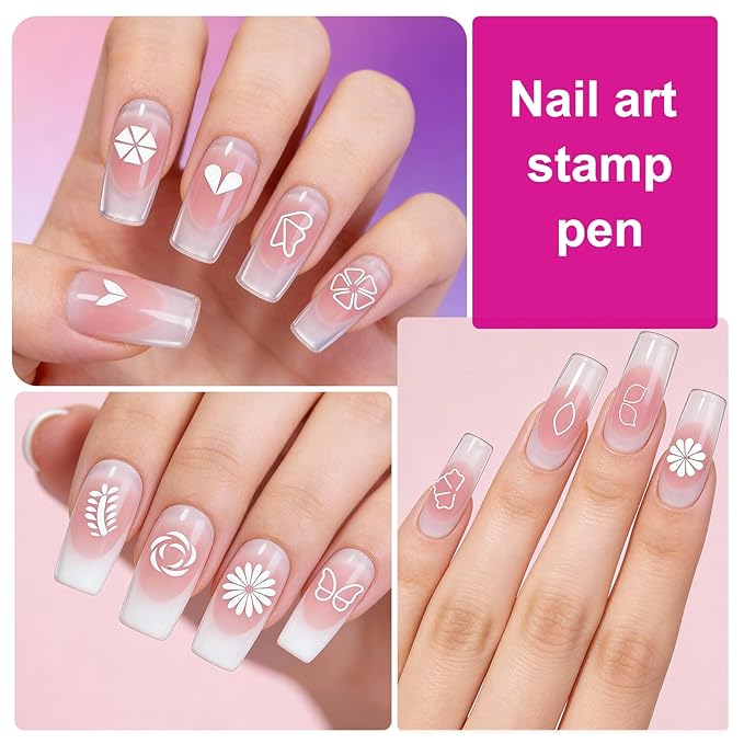 15Pcs Nail Art Stamping Pen For Nails Set - Butterfly Flower Different Patterns Nail Transfer Pen Nail Stamping Design Kit Painting Pens For Nails Manicure Design Tools DIY Nails Supplies