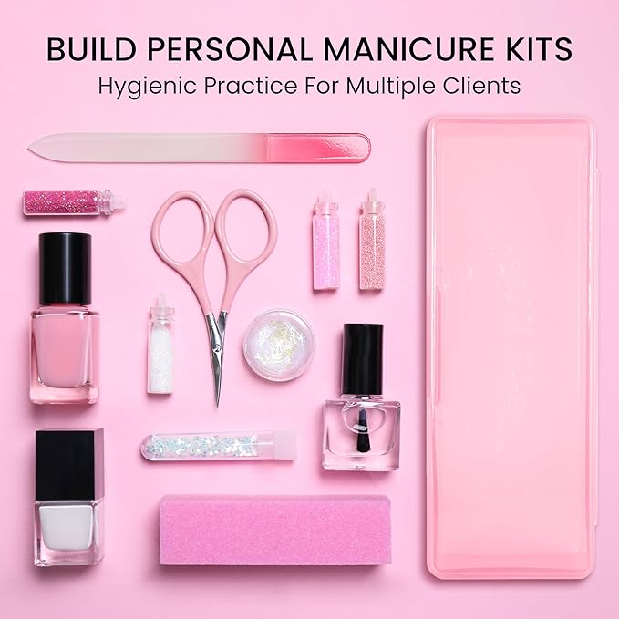 Beauticom Personal Box Storage Case for Professional Manicurist Nails Pedicure (Large Size) (40 Pieces, PINK)