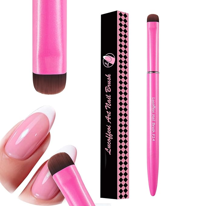 Nail Brush for French Tips & Cleaning Gel Polish- Precision Thin Brush for Acrylic, Polygel - Professional Kolinsky Sable Nail Art Brush (Pink, F14)