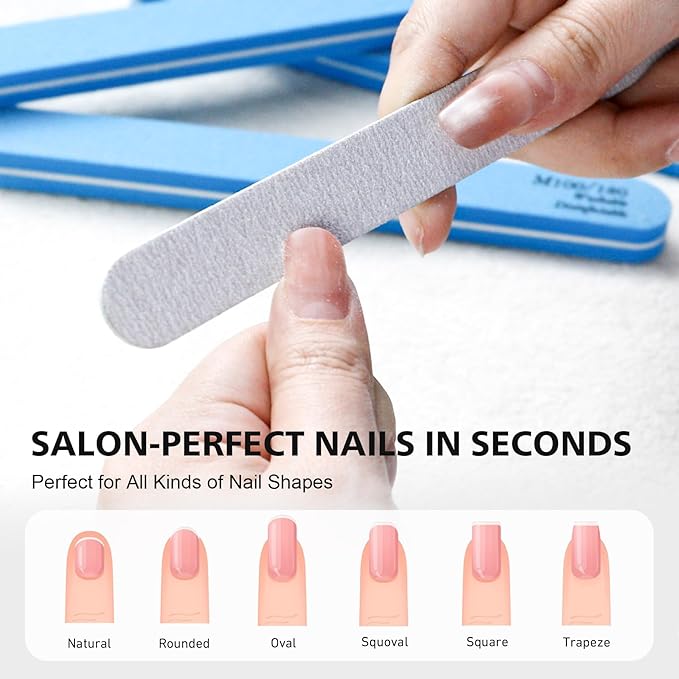 BALUCA 10-Pack Professional Nail Files & Buffers for Acrylic & Natural Nails | Double-Sided 100/180 Grit Emery Boards | Reusable Salon-Grade Nail Filer & Shine Kit for Women & Pets (Blue)