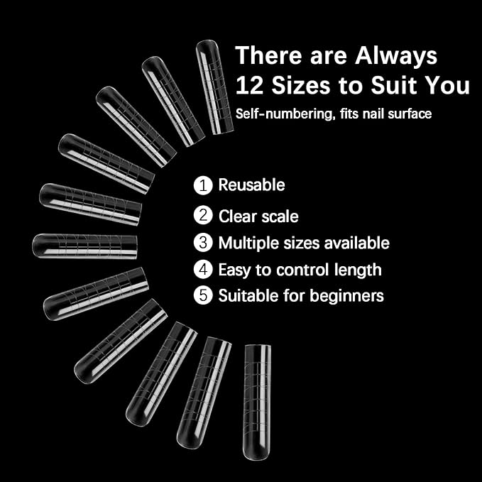 120 Pcs Poly Extension Gel Dual Nail Forms With Scale Builder Coffin Nail for Gel Manicure Art Design Salon DIY at Home (Long U-Shaped Thickened Dual Forms Set)