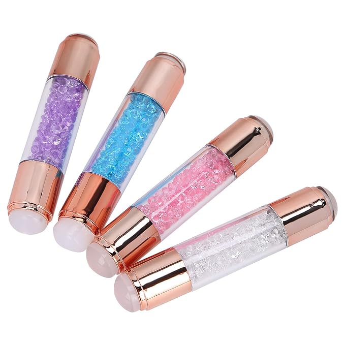 Manicure Stamping Plates , Fashionable 4Sets Double Ended Pen Colorful Rhinestones Clear Printing Scraper Nail Stamper Kit for Home for Salon