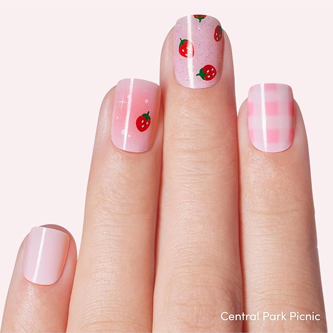 Dashing Diva Glaze Nail Strip Duo - Eat Your Fruits Collection - Central Park Picnic & Cherry Vanilla - Long Lasting, Chip Resistant, Semi-Cured Gel Nail Strips - Contains 2 Colors