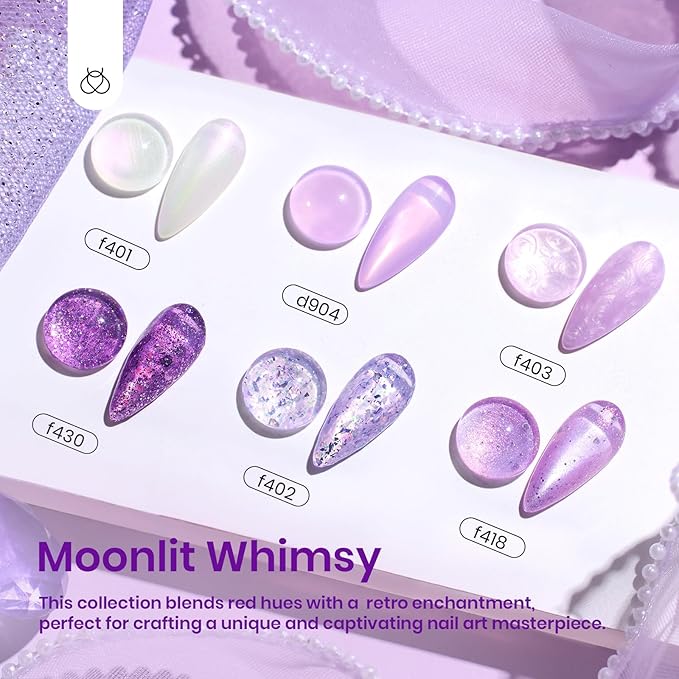 Beetles Purple Gel Polish Set - 6 Color Purple Shimmer Pearl Jelly Gel Polish with Nail Brush Soak Off LED Lamp Swirl Shell Thread Effect DIY Manicure Spring Gifts for Mom