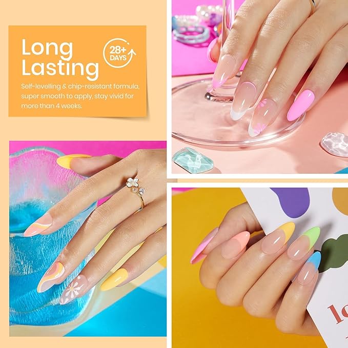 Beetles Valentines Gel Nail Polish Set, Bright Rainbow Collection 6 Colors Hot Pink Blue Yellow Green, Soak Off UV LED Neon Gel Nail Polish Kit Spring Nails - Gift for Women