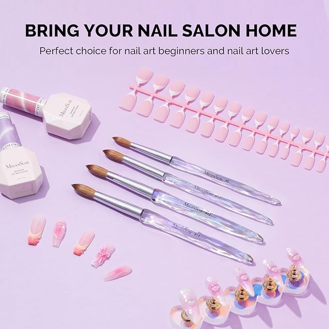 MelodySusie Kolinsky Acrylic Nail Brush, 100% Pure Kolinsky Hair, Professional Nail Brush for Acrylic Powder Nail Extension and 3D Nail Carving, for DIY Home Salon, Size 14