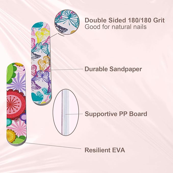 Mini Nail Files (50 Packs), Colorful Emery Boards for Nails Double Sided 180 Grit Emory, Gifts Bulk Fingernails Manicure Tools Shaping Buffing Smoothing Filers Cute 3.5”