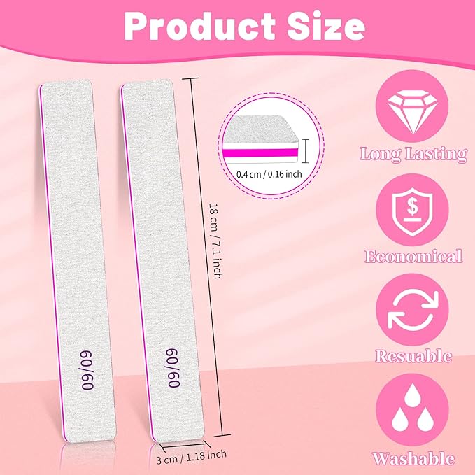 12pcs Nail Files 60 Grit, BLESWIN 60/60 Grit Nail Files, Jumbo Nail Files for Acrylic Nail, Double-Sided Emery Board Nail Filer for Manicure, Pedicure, and Acrylic Nails