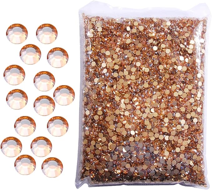 Hisenlee 14400PCS Rhinestone SS3-SS20 Crystal Gems 9 Sizes Wholesale Nail Art Rhinestone Flatback Round Glass Diamond for Crafts (SS8, Golden Champagne)