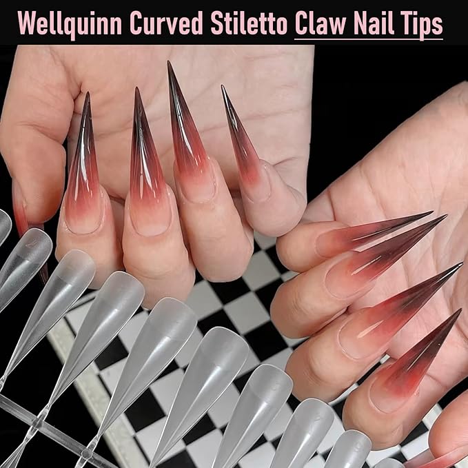 300 Pcs Long Curved Stiletto Nail Tips Full Cover Eagle Claw Press on Nails, XXL Dragon Claw Sculptural Fake Acrylic Nails Cat Claw False Nail Tips for Nail Art Design 15 Sizes Q44
