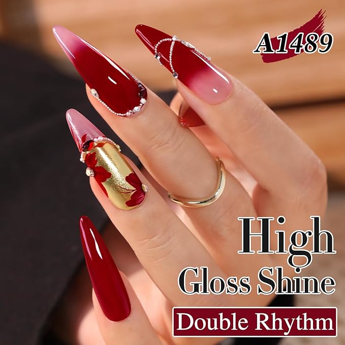 Double Rhythm Gel Polish 15ML Jelly Sheer Pastel Light Milky Color Pearl White Bottle 1 PC 0.5 OZ Full Size Nail Art Salon at Home (Cherry Red-D1489)