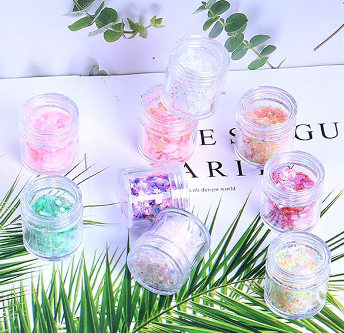 Nail Flat Diamond Sequins Stars Moon Heart Shaped Mixed Glitter Super Bright Colorful Eye Makeup High Bottle 12PCS