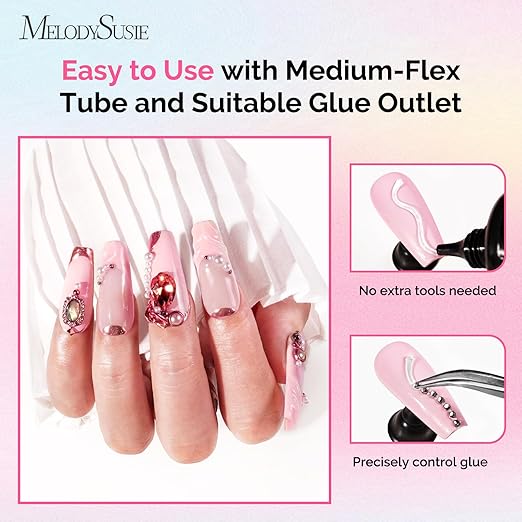 MelodySusie Rhinestone Glue Super Strong Gel Nail Glue for 3D Sculpting Nail Art Design Chrome Powder Decals Decor Need UV/LED Cured 30g (Pack of 2)