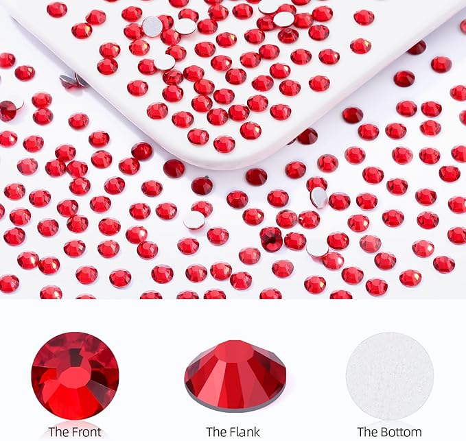 Red Flatback Rhinestones, Glass Rhinestones for Nail Art and Craft, Glue Fix, Loose Crystal Gemstones(Red, SS16, 2880pcs, 3.8-4.0mm)