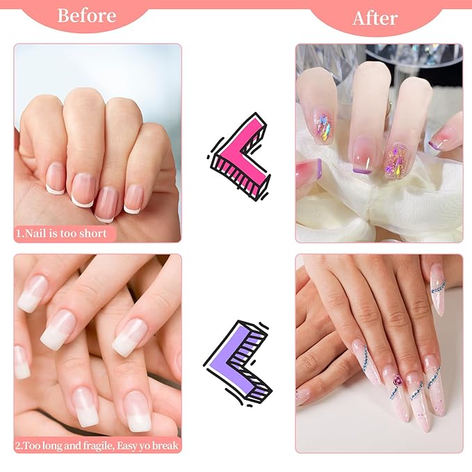 100PCS Acrylic Nail Forms for Extension Tips, Long Thick Professional Nail Art Tips Extension Manicure Tool DIY Home Salon Supplies