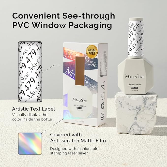 MelodySusie Hema Free Gel Nail Polish, 0.5 Fl Oz Thick White Gel Polish, Non Toxic, Long Lasting, Soak Off UV Nail Polish, Manicure Nail Design Salon DIY Nail Art at Home 479