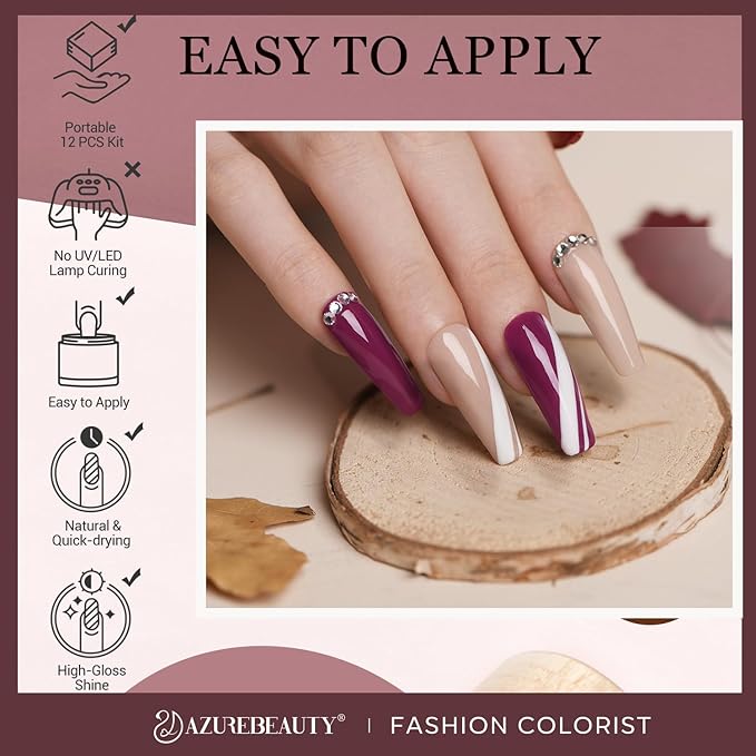4 Colors Dip Nails Powder Kit, AZUREBEAUTY Fall Winter Brown Purple Dipping Powder Starter Set with Base & Top Coat Activator Recycling Tray for French Nail Art Manicure Salon DIY at Home