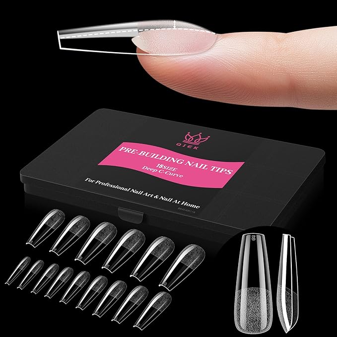 Long Coffin Pre-Building Nail Tips, 15 Sizes 240 PCS Pre-shaped Apex Clear Soft Press On Fake Nail Half Matte Gel Nail Extensions Strong Thick Acrylic Tip for DIY Beginners & Salon Manicure
