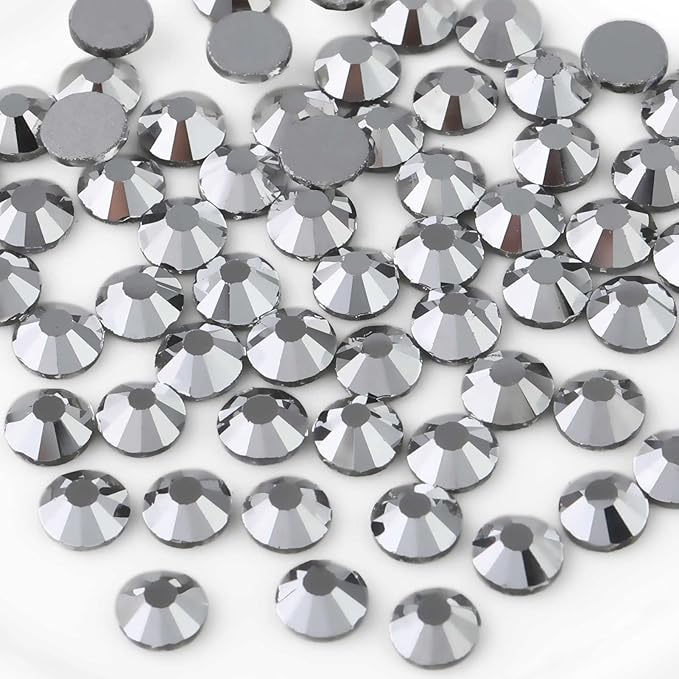 Beadsland 576pcs Flat Back Crystal Rhinestones Round Gems for Nail Art and Craft Glue Fix, Silver Hematite, SS30,6.3-6.5mm
