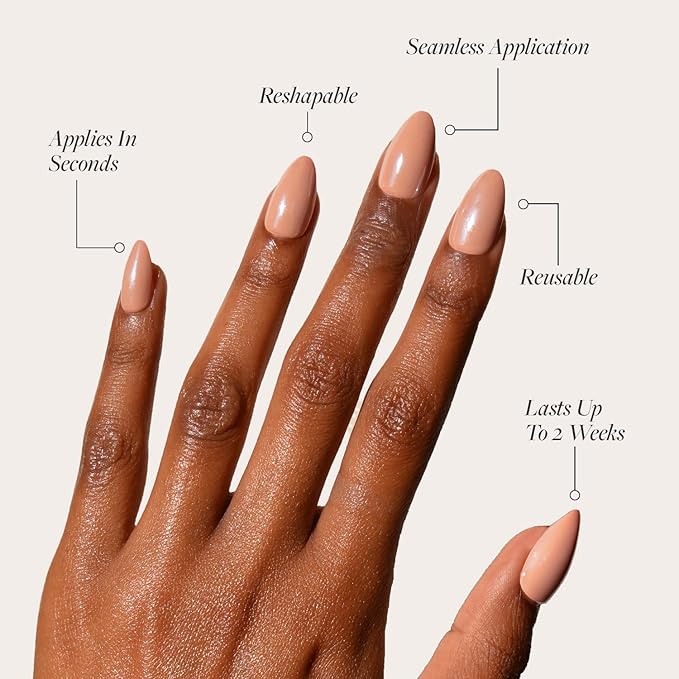 Glamnetic Press On Nails - Los Angeles Fake Nails | Solid Opaque Blush Nude Pink Short Almond Nails in Glazed Finish, Salon Quality | 15 Sizes - 30 Nail Kit with Glue