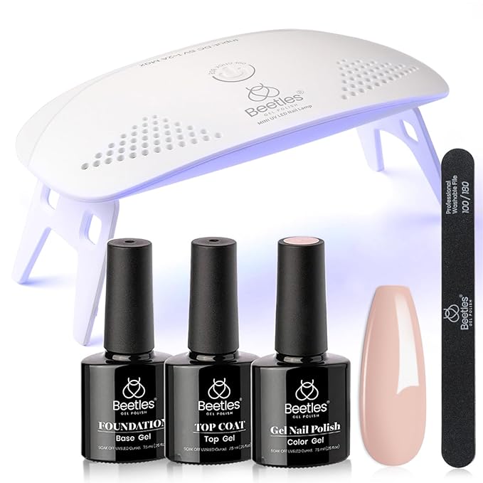 Beetles Nude Gel Nail Polish Kit with UV LED Light and Base Top Coat Starter Kit, Soak Off Popular Nude Gel Polish Set with Nail Lamp Nail File for DIY Home Manicure Gifts for women Girls
