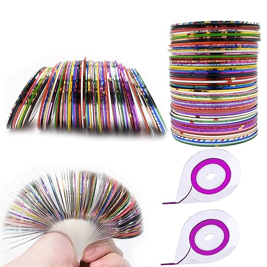 MYUBWTF 60 Colors Nail Striping Tape Line 2 Pieces Nail Tape Dispensers Free Tape Roller Dispenser Striping Tape Line Nail Art Decoration Stickers Nail Art Decoration Sticker DIY Nail Tip