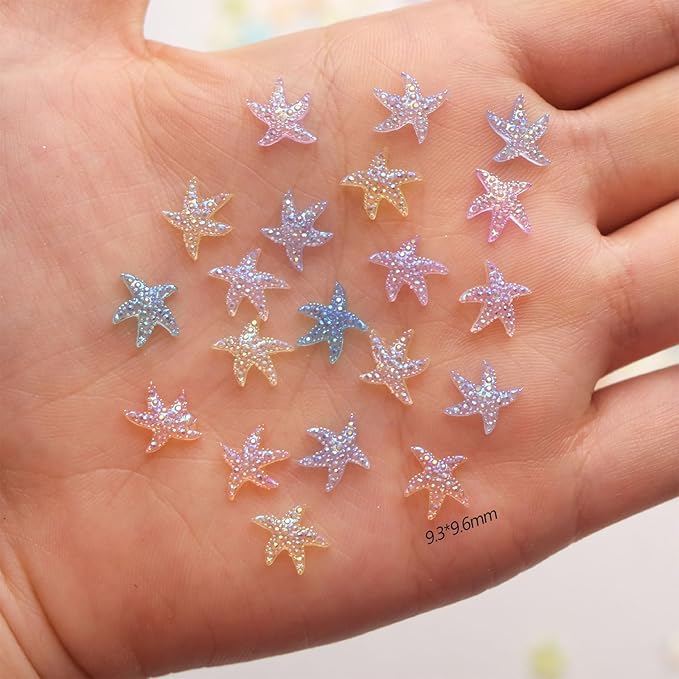 100Pcs Colorful Starfish Nail Art Charms Fresh Summer Beach Nail Art Accessories Ocean Theme Starfish Sea Series Nail Rhinestone Diamonds Resin Crafts for Women Nail Art Supplies Manicure Decoration