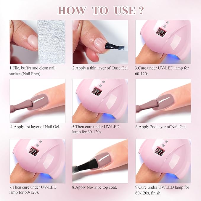 Gel Nail Polish Kit,12PCS Red Black Nude Pink Silvery Nail Polish Set,Suitable for All Seasons,Soak Off UV Nail Art Manicure Gifts for Women Girl DIY Salon Home