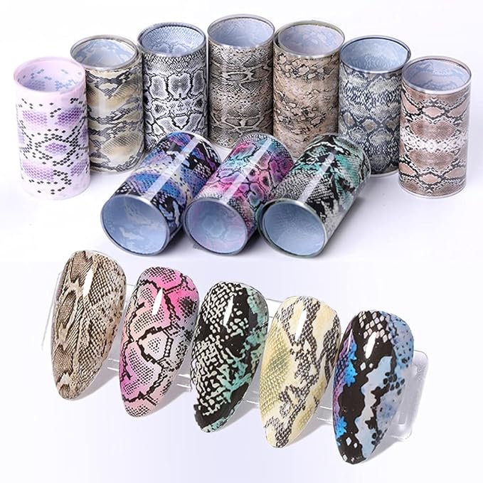 CHANGAR Animal Skin Nail Art Foil Transfer Decals Serpentine Leopard Print Tiger Snake Skin Pattern Fish Scale Nail Foil A...