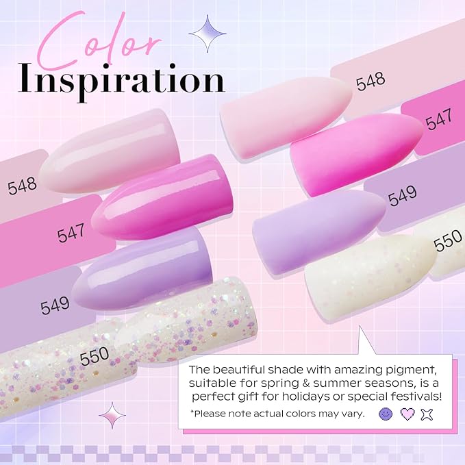 AZUREBEAUTY Dip Powder Nail Kit Starter, Pastel Lavender Pink Glitter, 4 Colors Spring Summer Dipping Powder Set, French Nail Art Base Top Activator Liquid Manicure DIY Salon