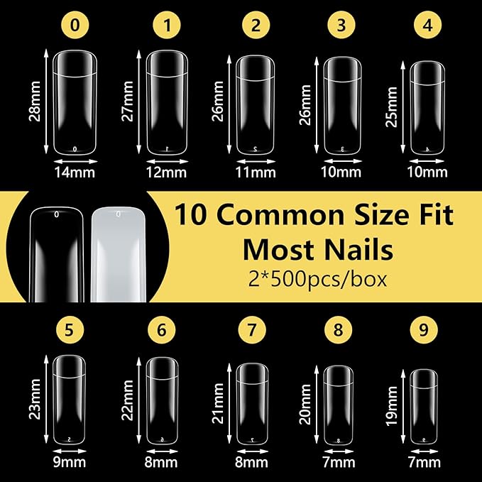 1000PCS Square Nail Tips for Acrylic Nails Professional, Fake Clear Natural Acrylic Short Square French Artificial False Tips Half Cover for Manicure Salon Home