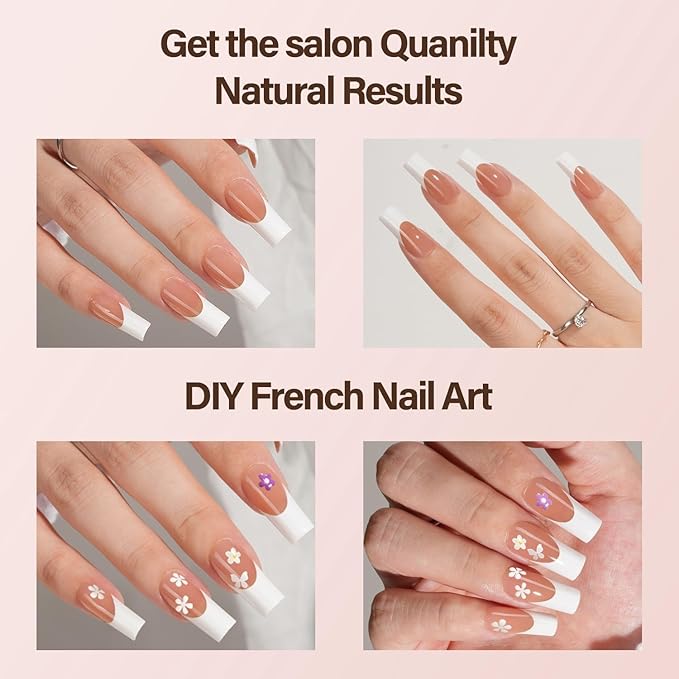 Vansiho French Nail Tips, 150Pcs Long Square Brown Gel Nail Tips, French Tips Press on Nails, Square 3 in 1 Pre-French Gel Tips, Fake Nails for Nail Art DIY 15 Sizes
