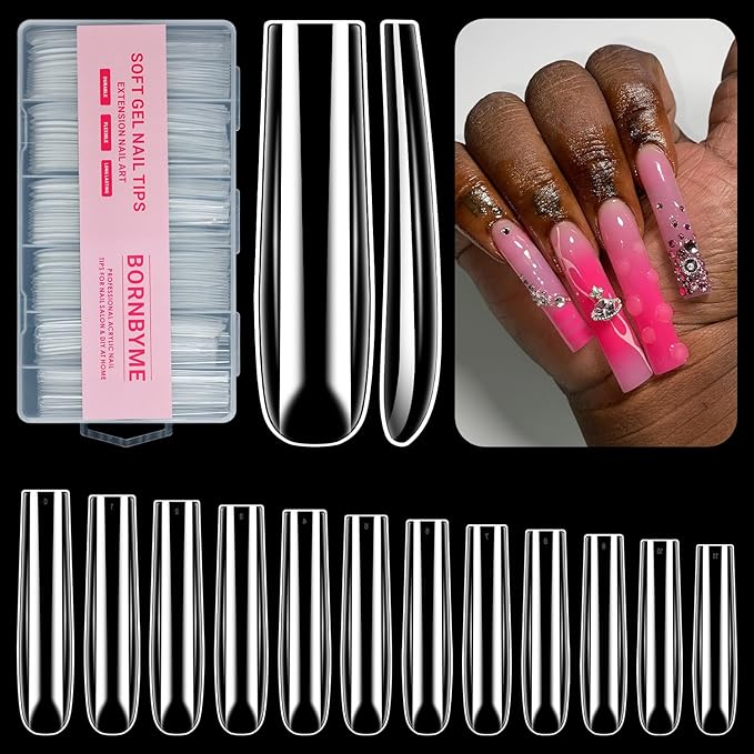 XXXL Nail Tips,BORNBYME Long Square Nail Tip Clear Nail Tips for Acrylic Nail Extension Press on Nails