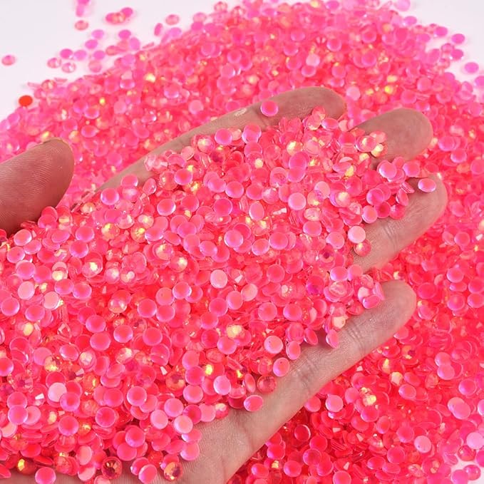 Blinginbox Flatback Rhinestones Round Gems, 1440pcs Luminous Series Glass Stone Neon Gems Non Hotfix Crystal Rhinestones for Nail Charms Crafts Clothes Tumblers,Rose Neon Opal,SS6.