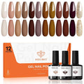 modelones Gel Nail Polish Set, 12 Colors Winter Neutral Nude Brown Gold Glitter Gel Polish Tawny Cinnamon Burdundy Maroon Classic Collection for All Skin Tones LED Nail Art Salon DIY Gift