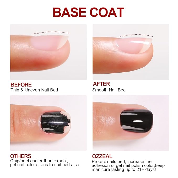 Gel Top Coat and Base Coat Set, 2 Pcs 15ML No Wipe Shine Finish Top Coat And Gel Base Soak Off UV Led Clear Top Coat Long Lasting Glossy Nail Art Design Manicure For Women