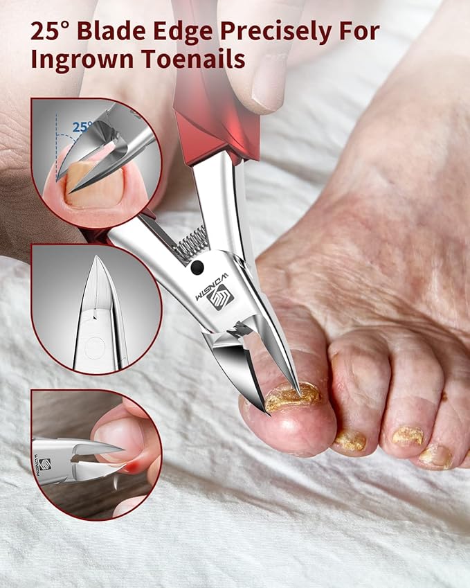 Toenail Clippers, WONSIM 4Pcs Toenail Clippers for Seniors Thick Toenails Heavy Duty Stainless Steel, Sturdy Sharp Toe Nail Clippers Nail Cutters Professional Ingrown Toenail Removal Kit for Men Women