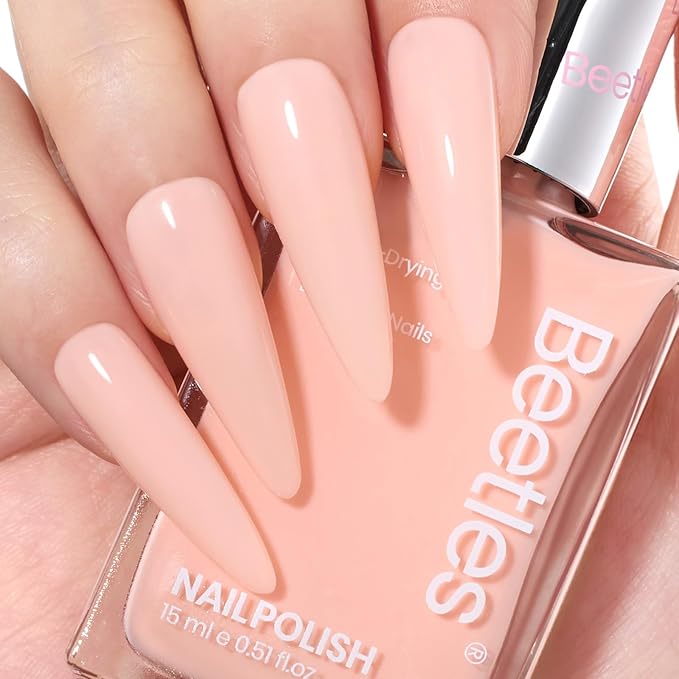 Beetles Nail Polish Bubble Bliss, 2 in 1 Nail Strengthener Polish Growth Nail Ridge Filler Base Coat Nail Repair for Damaged Thin Nails Natural Nails Bubbly Bliss Nude Pink 15ML
