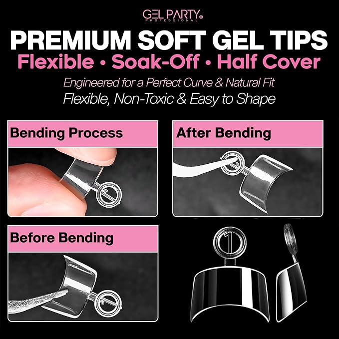 GELPARTY Soft Gel Half Cover Nail Tips - 240pcs Pre-Buffed Matte French Tips - No Filing Needed - Clear False Nails for Acrylic & Gel Extensions (12 Sizes)