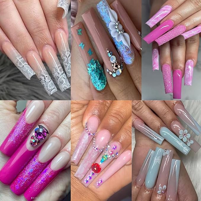 LoveOurHome 200pc XL C Curve Nail Tips Extra Long Tapered Square Fake Nails Half Cover Clear Artificial Nail Art Tips 10 Size False Nails Tech Supplies for Gel Acrylic Nail Extension