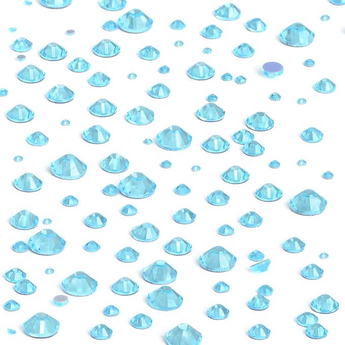 NCB Hotfix Iron on 8000pcs Crystal Rhinestones Round Gem for Crafts Decoration DIY Jewelry Making with a Tweezers and 2 Picking pens (Aquamarine, 6Sizes SS4-SS30)