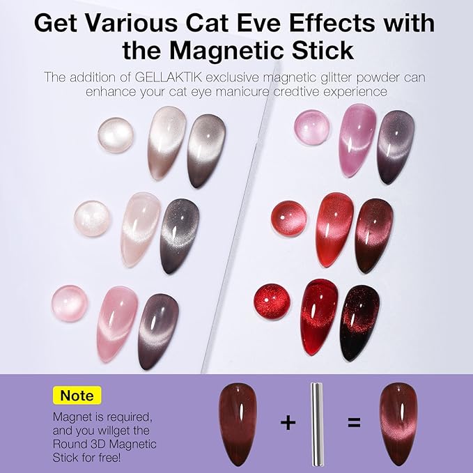 Cat Eye Gel Nail Polish Set, 6 Colors 12ML Spring Summer Glitter Magnetic Nail Polish Gel with Magnet, Soak Off UV LED for Home Salon Manicure Gift for Women