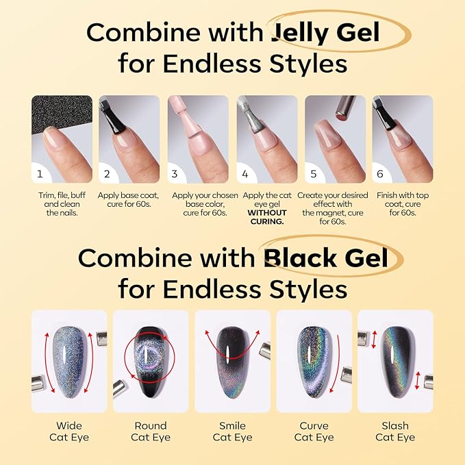modelones Nude Cat Eye Gel Nail Polish Gold Glitter Pink Cat Eye Gel Polish Clear 9D Holographic High Density Crystal Nail Polish with Magnet Soak Off U V Shimmer Polish Nail 15ML