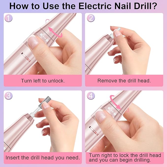 Professional Electric Nail Drill 40000RPM for Salon Home Use, Rechargeable Nail File Machine Kit with 12PCS Bits for Acrylic Gel Nails, Portable Efile Manicure Pedicure Tool (Pink Blue)