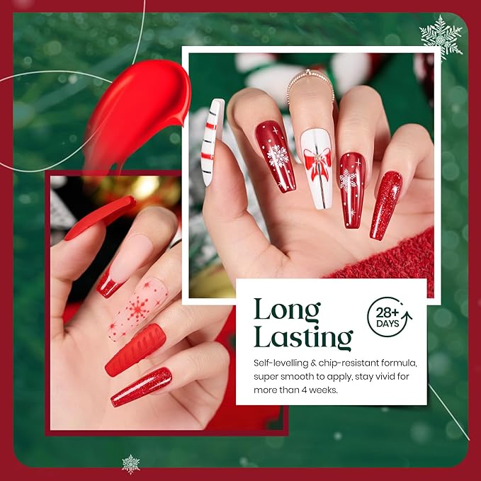 beetles Gel Polish Set - Eif Collection, Sparkle Red Green Glitter Gel Polish Kit Soak Off UV LED Gel Nail Kit with Nail Strengthener Gel Sticker Gift for Women