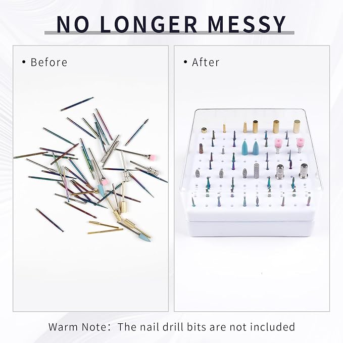 Nail Drill Bits Holder & Nail Drill Bits Cleaning Brush, 100 Holes Nail Bit Holder, Dustproof Nail Art Drill Bits Display Storage Box, Nail Drill Bit Holder for Nail Tech (White)