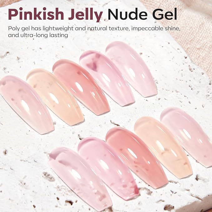 modelones Poly Gel Set 5 Colors Jelly Gel Milky White Sheer Pink Nude Translucent Nail Extension Kit DIY Art for Women