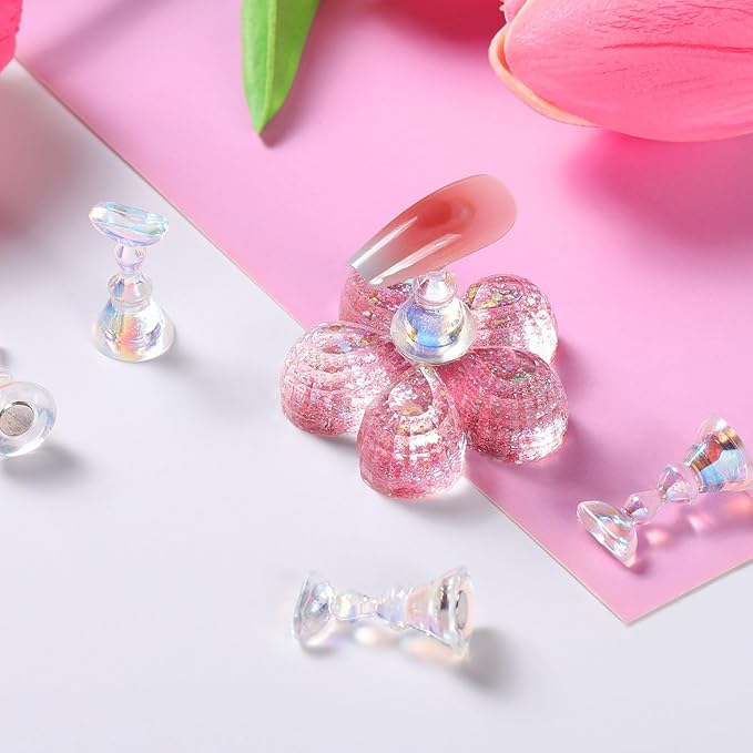 Etercycle Nail Stand Acrylic Nail Art Display Stand Practice Nail Holder for Painting Nails Magnetic Practice Stands with Reusable Putty (Clear)